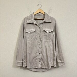 GOOD AMERICAN Corduroy Shacket Button up Shirt Jacket Bone